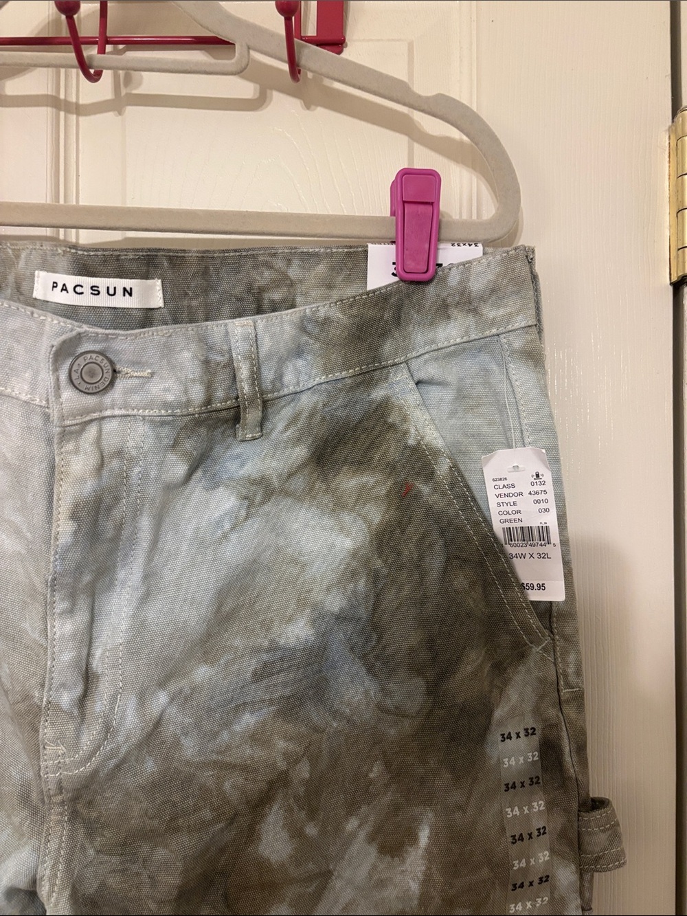 PacSun Tie-Dye Carpenter Pants in Grey and Olive - Picture 2 of 6